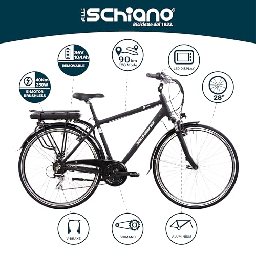 F.lli Schiano E-Ride 28'', Bicicleta Electrica de Paseo, Hombre , Negra