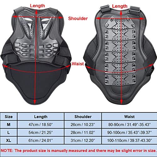 FLYAMAPIRIT Chaleco blindado para motocicleta, equipo de protección con chaleco blindado en el pecho y la espalda para motociclismo, esquí, equitación, patinaje, etc., Negro , L-XL Tall