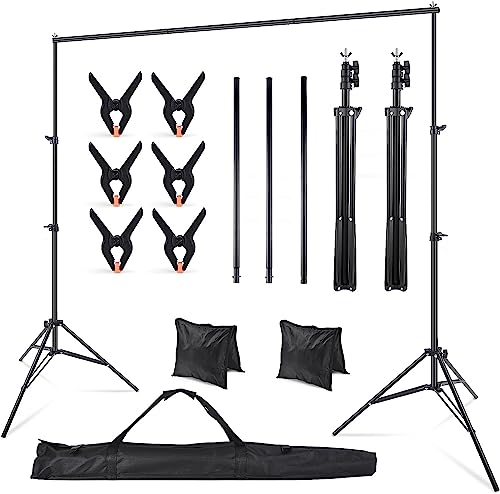 FNLLC Soporte de Fondo, 2x2M,Sistema de Soporte de Fondo Ajustable,Marco de Fondo con 6 Clips de Telón de Fondo + 2 Sacos de Arena (Trípode Estable) para Fotografía de Pared Fotografía de Estudio