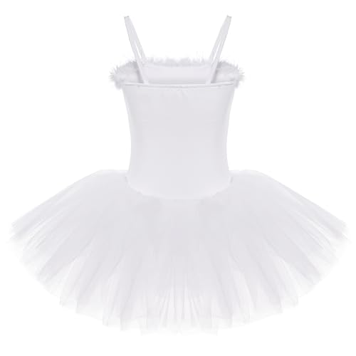 FONLAM Vestido Maillot de Ballet Tutú Niña, Blanco, 5-6 años