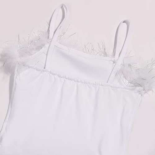 FONLAM Vestido Maillot de Ballet Tutú Niña, Blanco, 5-6 años