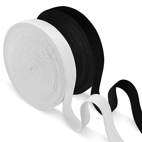 Forsenuk Goma Elastica Costura, dos rollos en blanco y negro de 20 mm × 10m Elastico Cinta Elastica Tapiceria Cinta, Manualidades Costura Diy, Cuerda Plana Trenzada, Elástico para Ropa y Manualidades