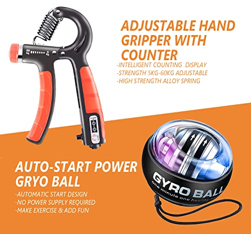 Fortalecedor de agarre de mano,hand grip antebrazo fortalecer, 10 piezas de entrenador de antebrazo con agarre de resistencia ajustable, fortalecedor de muñeca, gyroball ejercitador estirador de dedos