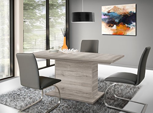 FORTE Calpe Mesa de comedor con extracción sincronizada y un inserto interior, fabricada en material de madera, con unas medidas de 160 x 90 x 76,59 cm y en color roble arena