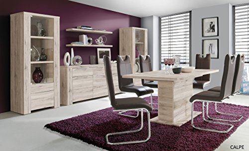 FORTE Calpe Mesa de comedor con extracción sincronizada y un inserto interior, fabricada en material de madera, con unas medidas de 160 x 90 x 76,59 cm y en color roble arena