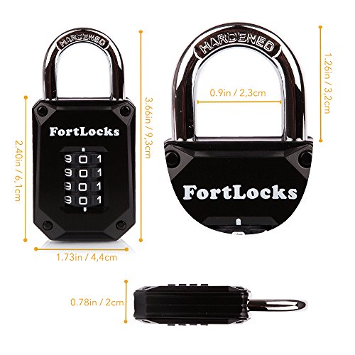 FortLocks – Candado Negro de Casillero, 4 Dígitos, Acero Inoxidable Endurecido, Resistente al Agua y a la Intemperie, Números Fáciles de Leer, Combinación Reajustable y a Anti-Cortes - 1 Paquete