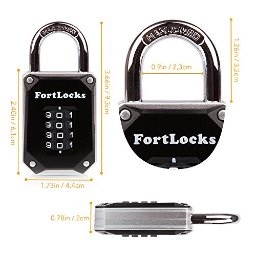 FortLocks – Candado Plateado de Casillero, 4 Dígitos, Acero Inoxidable Endurecido, Resistente al Agua y a la Intemperie, Números Fáciles de Leer, Combinación Reajustable y a Anti-Cortes - 1 Paquete