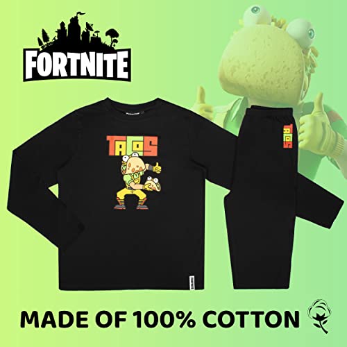 Fortnite - Pijama Niños - Pijama Negro Motivo Tacos Pijama 100% Algodón - Pijama Teen - Mercancía Oficial 16 Años