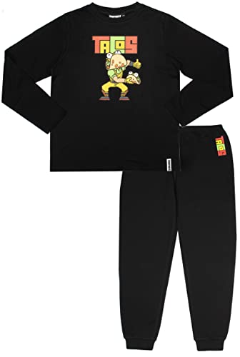 Fortnite - Pijama Niños - Pijama Negro Motivo Tacos Pijama 100% Algodón - Pijama Teen - Mercancía Oficial 16 Años