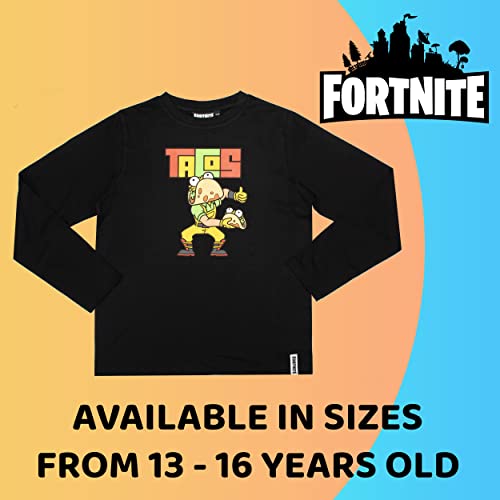 Fortnite - Pijama Niños - Pijama Negro Motivo Tacos Pijama 100% Algodón - Pijama Teen - Mercancía Oficial 16 Años