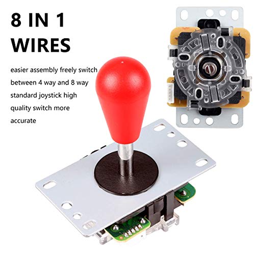 Fosiya 2 Jugador Arcade DIY Kit Arcade Ellipse Oval Style 8 Ways Bat Joystick + LED Chrome Arcade Botones para Videojuegos Mame PC Windows Raspberry Pi 3 4 (Mix Color)