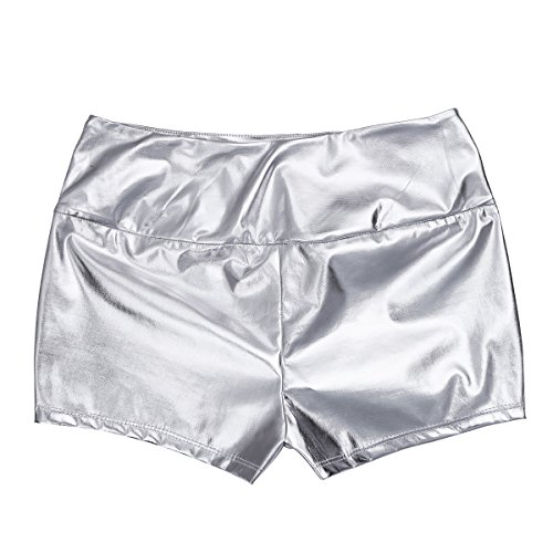 Freebily Pantalones Cortos de Cuero Met'alico Brillante Sexy Shorts Mujer Verano Elastico de Danza Cintura Super Alta y Elástica Plateado S