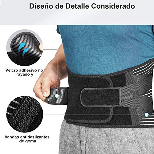 FREETOO Faja Lumbar Para Hombre y Mujer con 6 varillas de soporte, Cinturón Lumbar con Doble Ajuste, Transpirable Faja Lumbar Hombre Trabajo (L(waist:37.4''-45.3'')