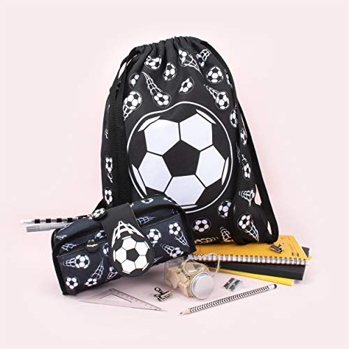 Fringoo – Bolso tipo tula para Niños | Perfecto para la Escuela, bolso tipo tula, para Natación, o Deportes | Incluye Correas de 1.5 cm para más Comodidad – Bolso para Niños – Futbol negro