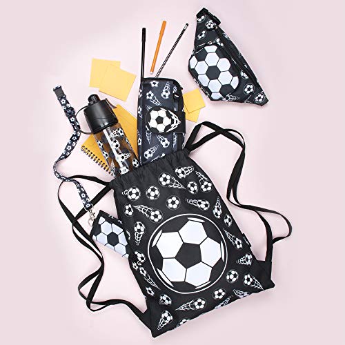 Fringoo – Bolso tipo tula para Niños | Perfecto para la Escuela, bolso tipo tula, para Natación, o Deportes | Incluye Correas de 1.5 cm para más Comodidad – Bolso para Niños – Futbol negro