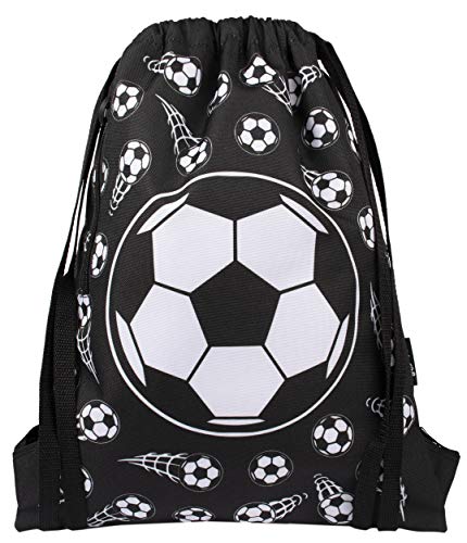 Fringoo – Bolso tipo tula para Niños | Perfecto para la Escuela, bolso tipo tula, para Natación, o Deportes | Incluye Correas de 1.5 cm para más Comodidad – Bolso para Niños – Futbol negro