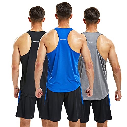 frueo 3 Pack Camiseta de Tirantes Deportiva Hombre Culturismo Fitness Tank Top Hombre Gym sin Mangas T-Shirts Chaleco,20418,Black Gray Blue,L