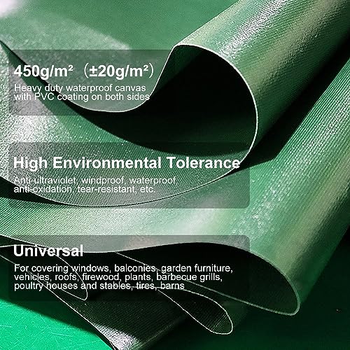 Frunimall Lona pesada de PVC para camiones con ojales, 2 x 2 m, 450 g/㎡, lona con ojales, resistente a los rayos UV, con cuerda resistente al viento, resistente al desgarro e impermeable, lona de