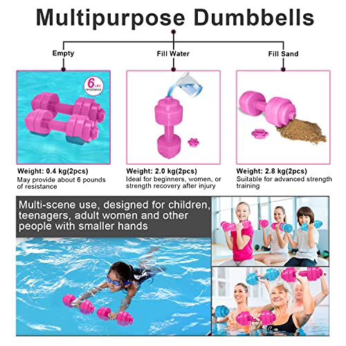 Fstcrt Aqua - Mancuernas para uso acuático, Mancuernas Aeróbicos en El Agua, Equipo de entrenamiento aeróbico acuático, Aquatic Barbell Aqua Resistencia Fitness (2 unidades, rosa rojo)