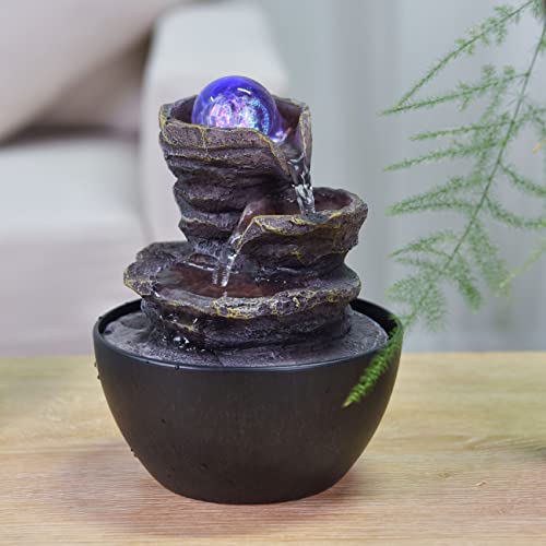 Fuente Interior Zen Cascade Relajante Brillante Colorido LED, útiles Regalos Bajos - Huella Cerrada, Fuente de Mesa de Circuito Cerrado, Altura 18 cm - Guru Zen'light