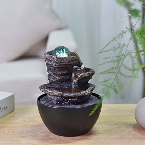 Fuente Interior Zen Cascade Relajante Brillante Colorido LED, útiles Regalos Bajos - Huella Cerrada, Fuente de Mesa de Circuito Cerrado, Altura 18 cm - Guru Zen'light