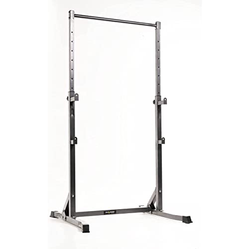 Fulmen Sport Jaula de sentadilla multifuncional, soporte de musculatura ajustable, carga máxima 200 kg, barra de tracción, adecuada para sentadillas, desarrollado-tumbado, levantamiento de pesas, gris