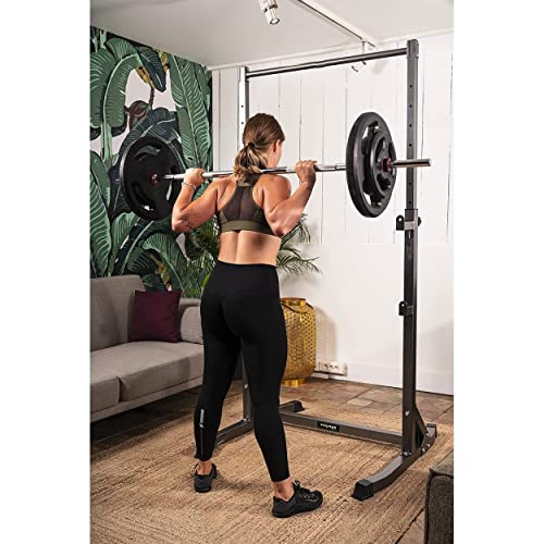 Fulmen Sport Jaula de sentadilla multifuncional, soporte de musculatura ajustable, carga máxima 200 kg, barra de tracción, adecuada para sentadillas, desarrollado-tumbado, levantamiento de pesas, gris