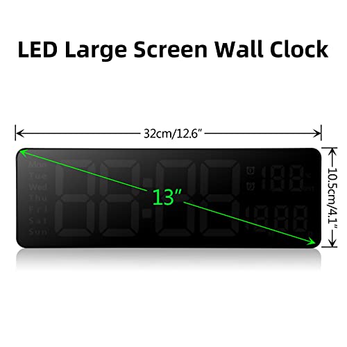 Fuloon Despertador Digital con Control Remoto, 13'' Reloj de Pared LED Digital, Reloj Despertador Digital Moderno con Cronómetro de Tiempo y Cuenta Regresiva,Brillo Ajustable,Hora,Fecha,Temperatura