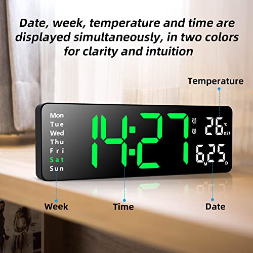 Fuloon Despertador Digital con Control Remoto, 13'' Reloj de Pared LED Digital, Reloj Despertador Digital Moderno con Cronómetro de Tiempo y Cuenta Regresiva,Brillo Ajustable,Hora,Fecha,Temperatura