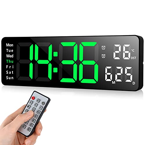 Fuloon Despertador Digital con Control Remoto, 13'' Reloj de Pared LED Digital, Reloj Despertador Digital Moderno con Cronómetro de Tiempo y Cuenta Regresiva,Brillo Ajustable,Hora,Fecha,Temperatura