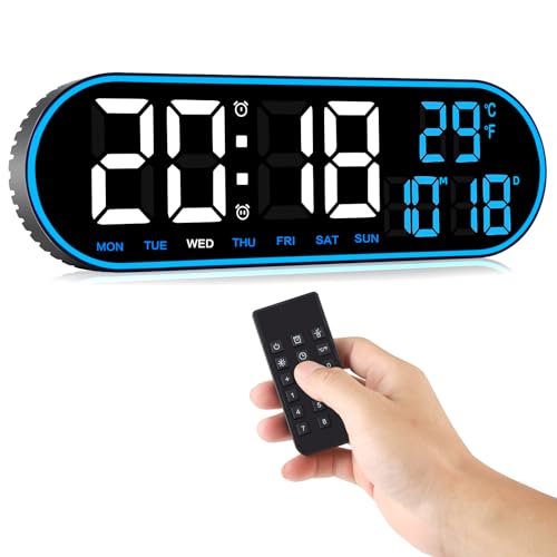 Fuloon Despertador Digital con Control Remoto, 14,5'' Reloj de Pared LED Digital, Reloj Despertador Digital Moderno con Cronómetro de Tiempo y Cuenta Regresiva,Brillo Ajustable,Hora,Fecha,Temperatura