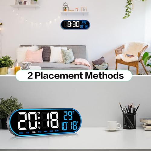 Fuloon Despertador Digital con Control Remoto, 14,5'' Reloj de Pared LED Digital, Reloj Despertador Digital Moderno con Cronómetro de Tiempo y Cuenta Regresiva,Brillo Ajustable,Hora,Fecha,Temperatura