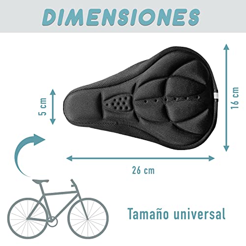 Funda de Gel Negra para Sillín de Bicicletas- Compatible con Cualquier Asiento de Bicicleta Estática o de Carretera. Luz Led Trasera para Bicicleta. Mejora tu Seguridad en Carretera.