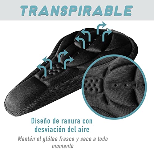 Funda de Gel Negra para Sillín de Bicicletas- Compatible con Cualquier Asiento de Bicicleta Estática o de Carretera. Luz Led Trasera para Bicicleta. Mejora tu Seguridad en Carretera.