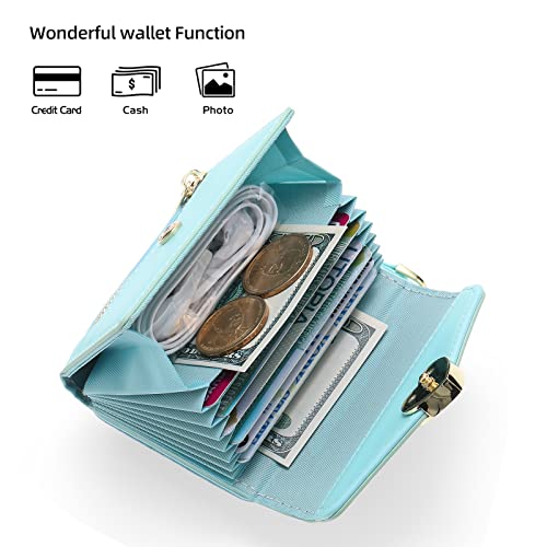 Funda tipo cartera para Samsung Galaxy Z Flip 4 5G con tarjetero de crédito para mujer, correa con cordón de soporte, cremallera de cuero (Z Flip 4, azul)