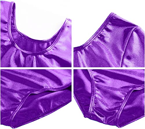 FUREINSTORE Maillot de Danza Ballet Gimnasia Leotardo Body Clásico Brillante Elástico para Niñas de Manga Larga Cuello Redondo para Bailarina (4 Años, Morado)