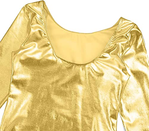 FUREINSTORE Maillot de Danza Ballet Gimnasia Leotardo Body Clásico Brillante Elástico para Niñas de Manga Larga Cuello Redondo para Bailarina (4 Años, Oro)