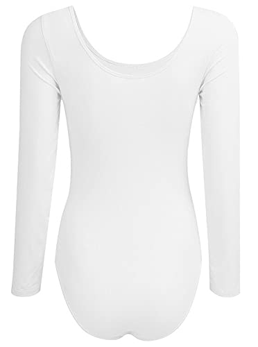 FUREINSTORE Maillot de Danza Ballet Gimnasia Leotardo Body Clásico Elástico para Mujer y Niña de Manga Larga Cuello Redondo (XL, Blanco)