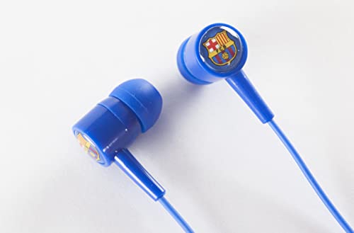 Fútbol Club Barcelona - Auriculares Tipo Botón con Cable de 120 cm - Reducción de Ruido - Clavija Mini Jack 3.5 mm - Con Botón para Subir y Bajar el Volumen - Producto Oficial del Equipo