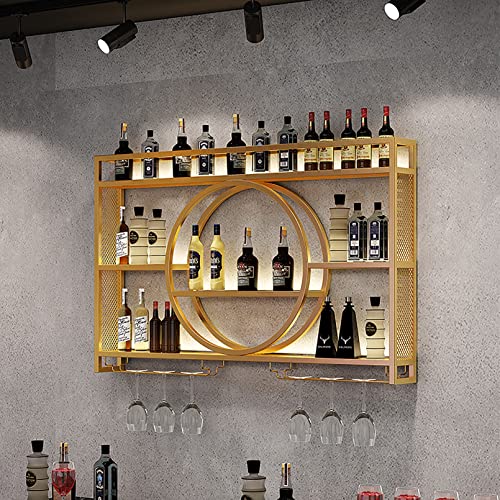 FUYAO Modern Metal Wall Mounted Wine Display Rack, Bar Unit Floating Shelves, Wall-Mounted Wine Racks, Glass Rack Iron Display Stand Wine Holder with Shelves, For Restaurant, Bars