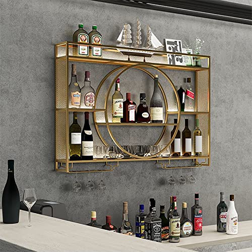 FUYAO Modern Metal Wall Mounted Wine Display Rack, Bar Unit Floating Shelves, Wall-Mounted Wine Racks, Glass Rack Iron Display Stand Wine Holder with Shelves, For Restaurant, Bars