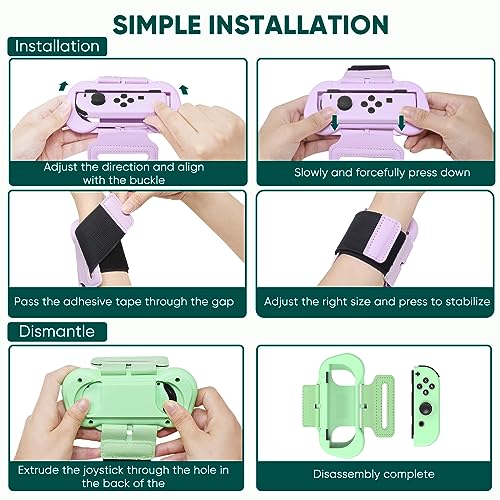 FYOUNG Pulsera para Just Dance 2024 2023 2022 2021, paquete de 2 pulseras elásticas ajustables para Zumba Compatible con Nintendo Switch/Switch OLED - Púrpura/Verde