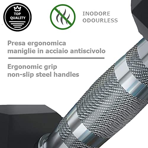 G5 HT SPORT Manillar hexagonal de goma profesional de 1 a 50 kg | Pesística gimnasio o Home Gym | Mango ergonómico antideslizante | Se vende individualmente (2 x 5 kg)