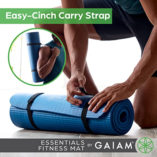 Gaiam Essentials - Esterilla de yoga gruesa para fitness y ejercicio con correa de transporte de fácil cincha, morado, 72 pulgadas de largo x 24 pulgadas de ancho x 2/5 pulgadas de grosor, 10 mm