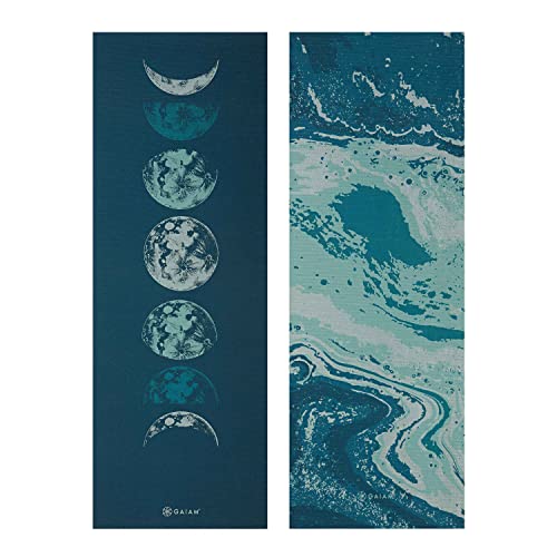 Gaiam Esterilla de yoga reversible extra gruesa antideslizante para todo tipo de yoga, pilates y entrenamientos de piso, onda lunar, 6 mm