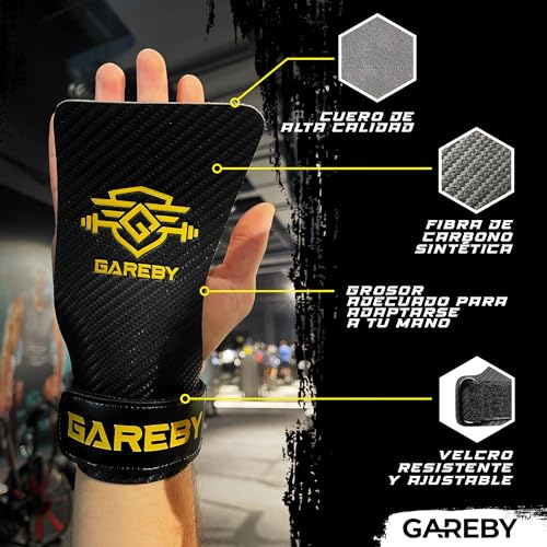 Gareby Calleras para Crossfit Cross Training Carbon Grips para Gimnasio Sin Agujeros Guantes para Fitness(A, Oro)