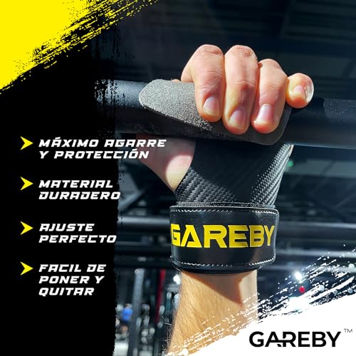 Gareby Calleras para Crossfit Cross Training Carbon Grips para Gimnasio Sin Agujeros Guantes para Fitness(A, Oro)