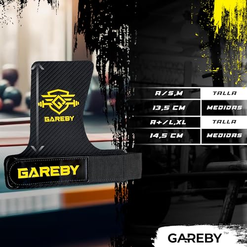 Gareby Calleras para Crossfit Cross Training Carbon Grips para Gimnasio Sin Agujeros Guantes para Fitness(A, Oro)