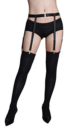 GARGALA Liguero para mujer, calcetines sexys Simplicity para medias altas hasta el muslo con clips de metal 4/6, 6 correas negras con clips de tirantes, Talla única