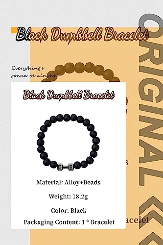 GAUEIOUR Pulsera de mancuerna negra, pulsera elástica de lava volcánica de cuentas de piedra natural, joyería de acero inoxidable para hombres y mujeres de fitness, yoga, hombres y mujeres